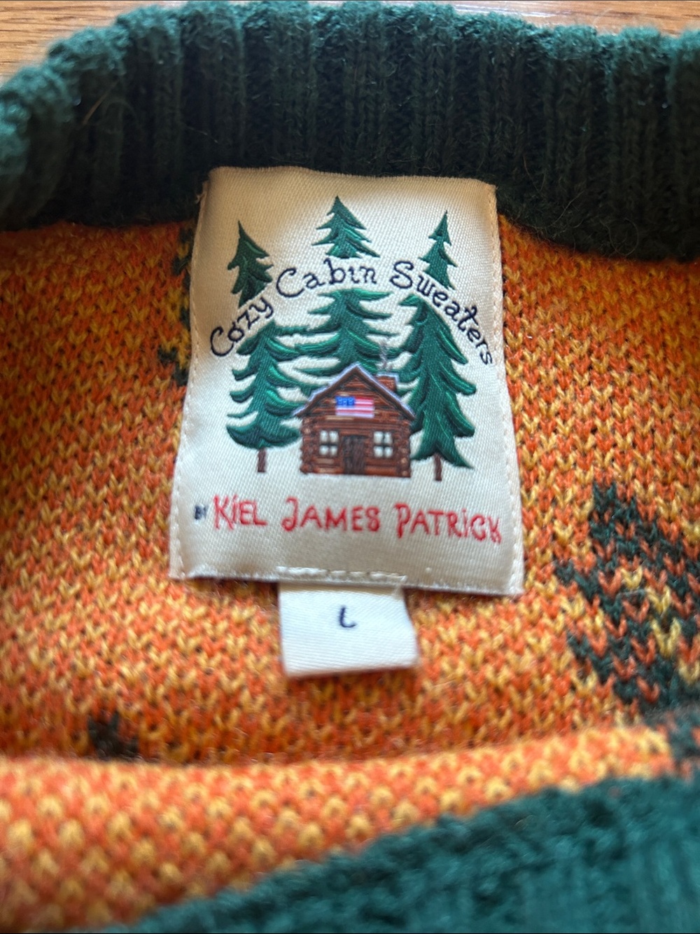 Kiel James Patrick Green Crewneck Sweater with Yellow & Orange Maple Leaves - Picture 2 of 12